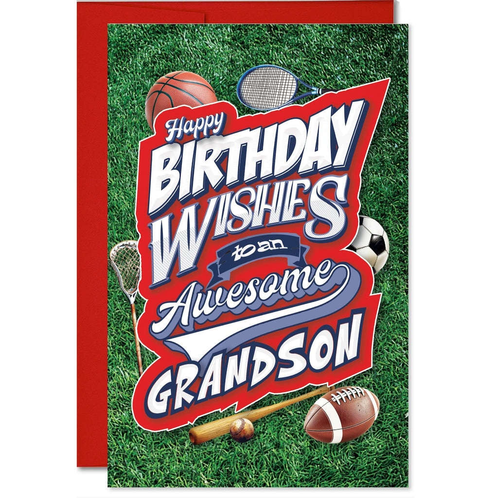 Happy Birthday Grandson Sports Greeting Card — Premium Birthday Card for Grandson