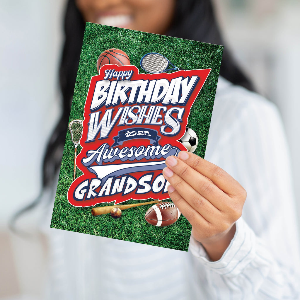Happy Birthday Grandson Sports Greeting Card — Premium Birthday Card for Grandson
