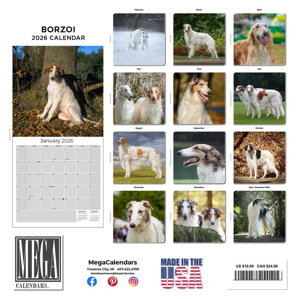 Borzoi Wall Calendar 2026