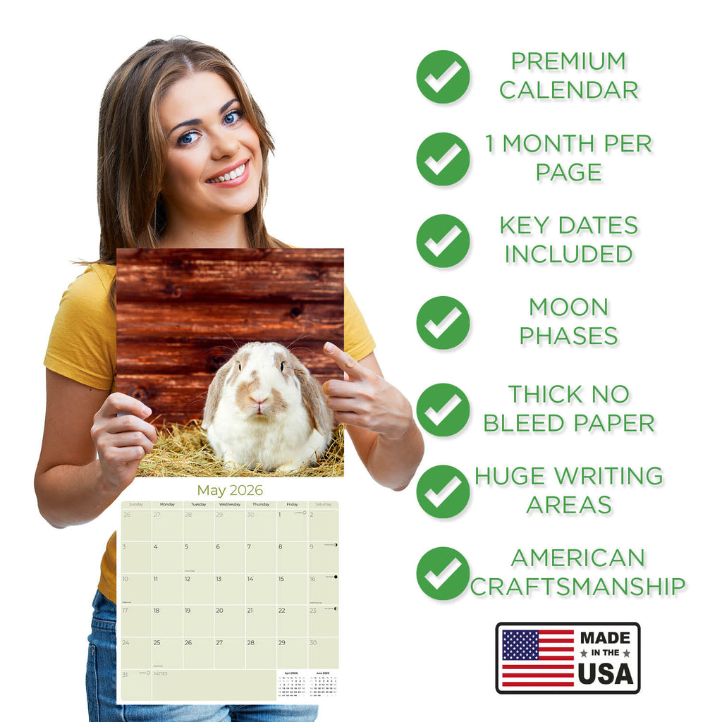 Lop Eared Rabbit Wall Calendar 2026