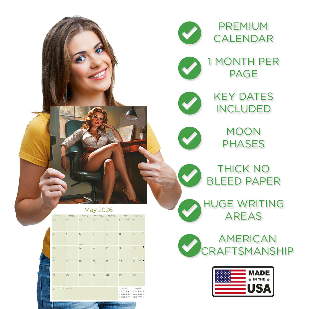 Retro Pin Ups Wall Calendar 2026