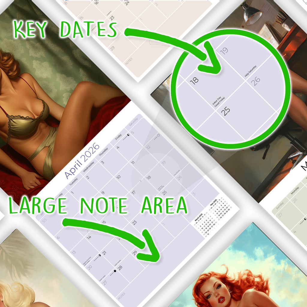 Retro Pin Ups Wall Calendar 2026