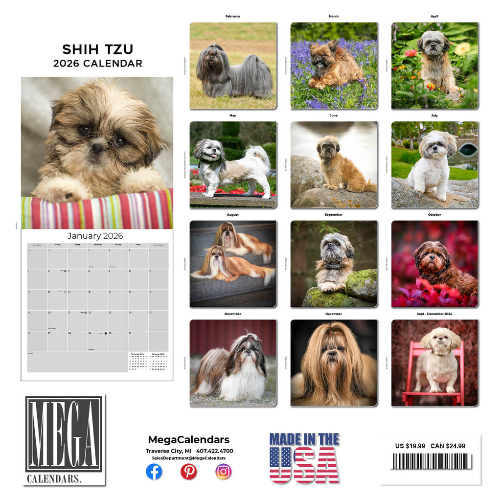 Shih Tzu Wall Calendar 2026