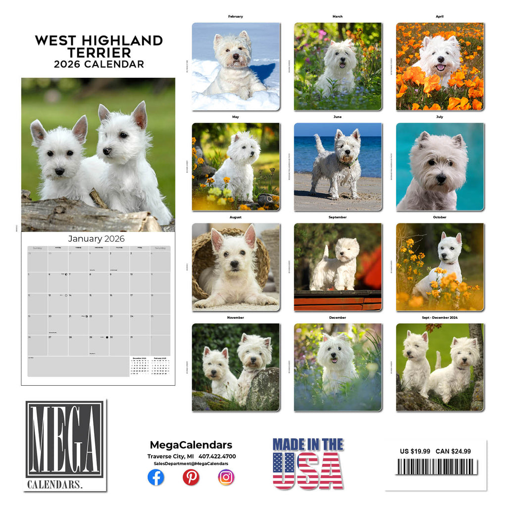 West Highland Terrier Wall Calendar 2026