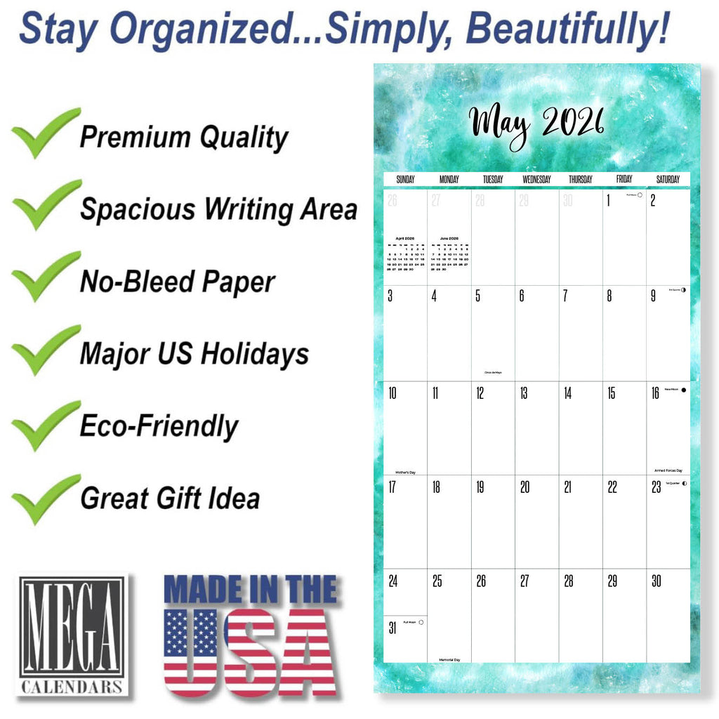 Watercolors Academic Wall Calendar 2025 2026