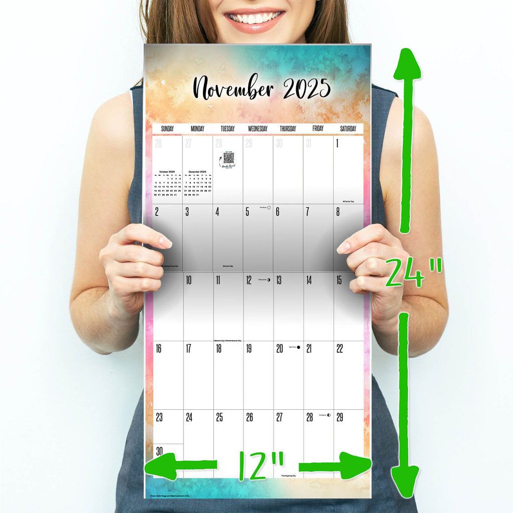 Watercolors Academic Wall Calendar 2025 2026