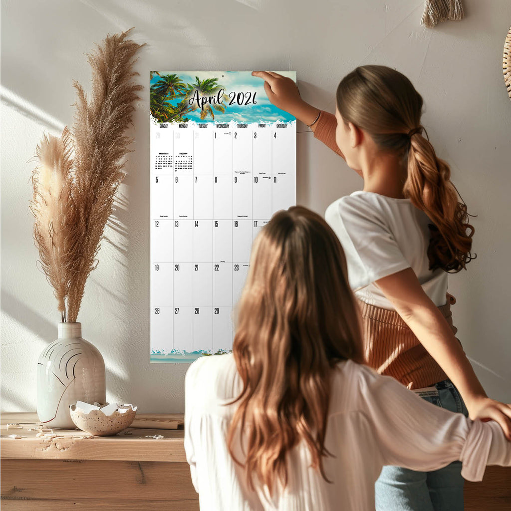 Tropical Beaches Large Grid Calendar 2026