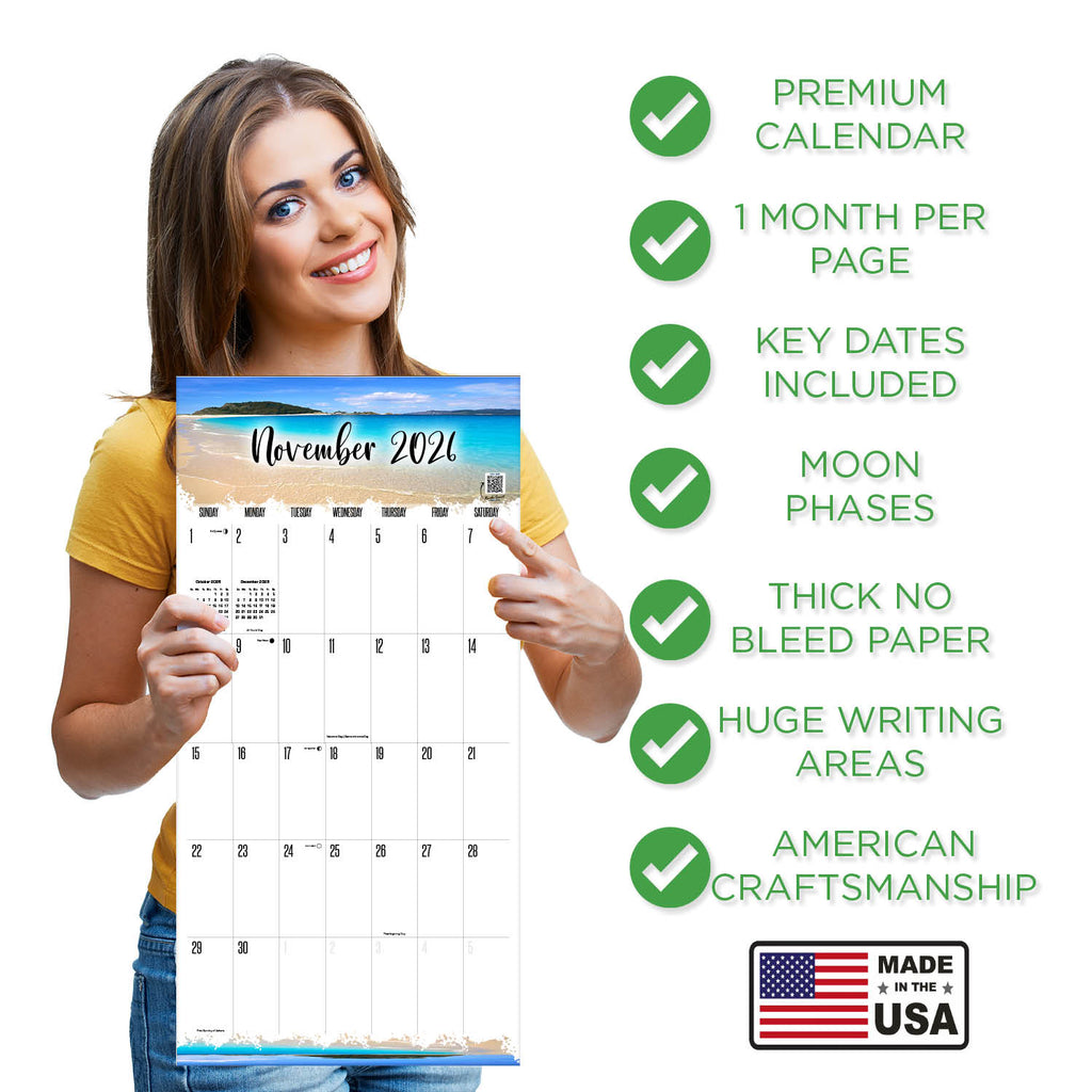 Tropical Beaches Large Grid Calendar 2026