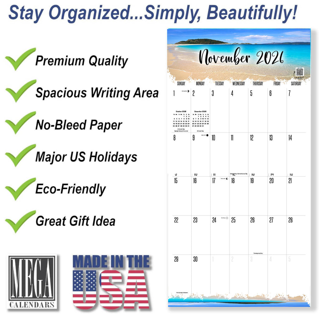 Tropical Beaches Large Grid Calendar 2026