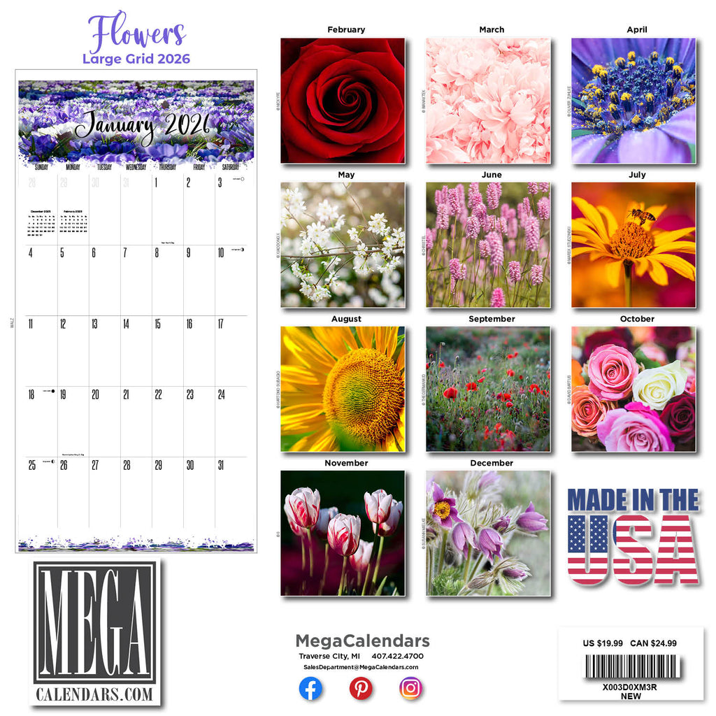 Flowers Large Grid Calendar 2026