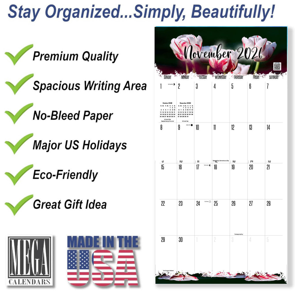 Flowers Large Grid Calendar 2026
