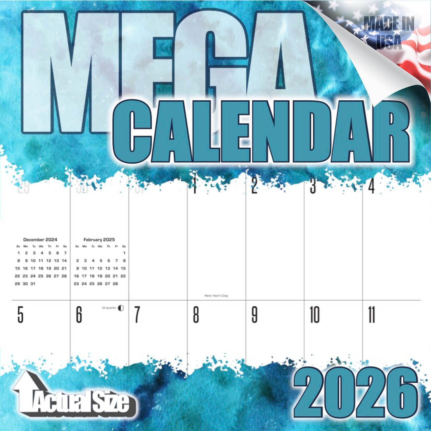 Watercolors LARGE GRID Wall Calendar 2026