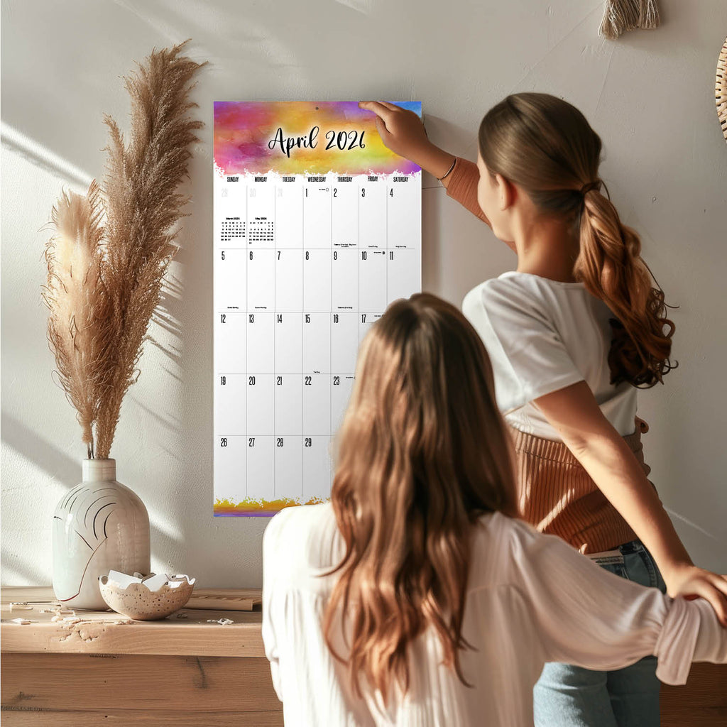 Watercolors LARGE GRID Wall Calendar 2026