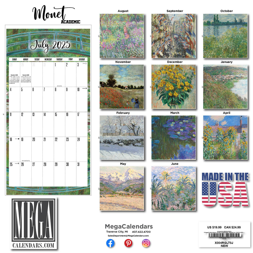 Claude Monet Academic Wall Calendar 2025 2026