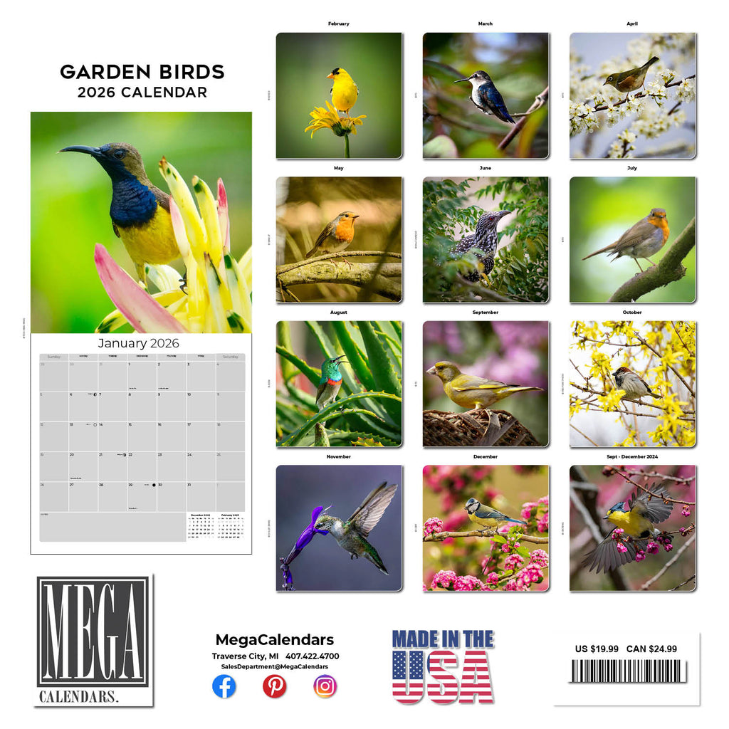 Garden Birds Wall Calendar 2026