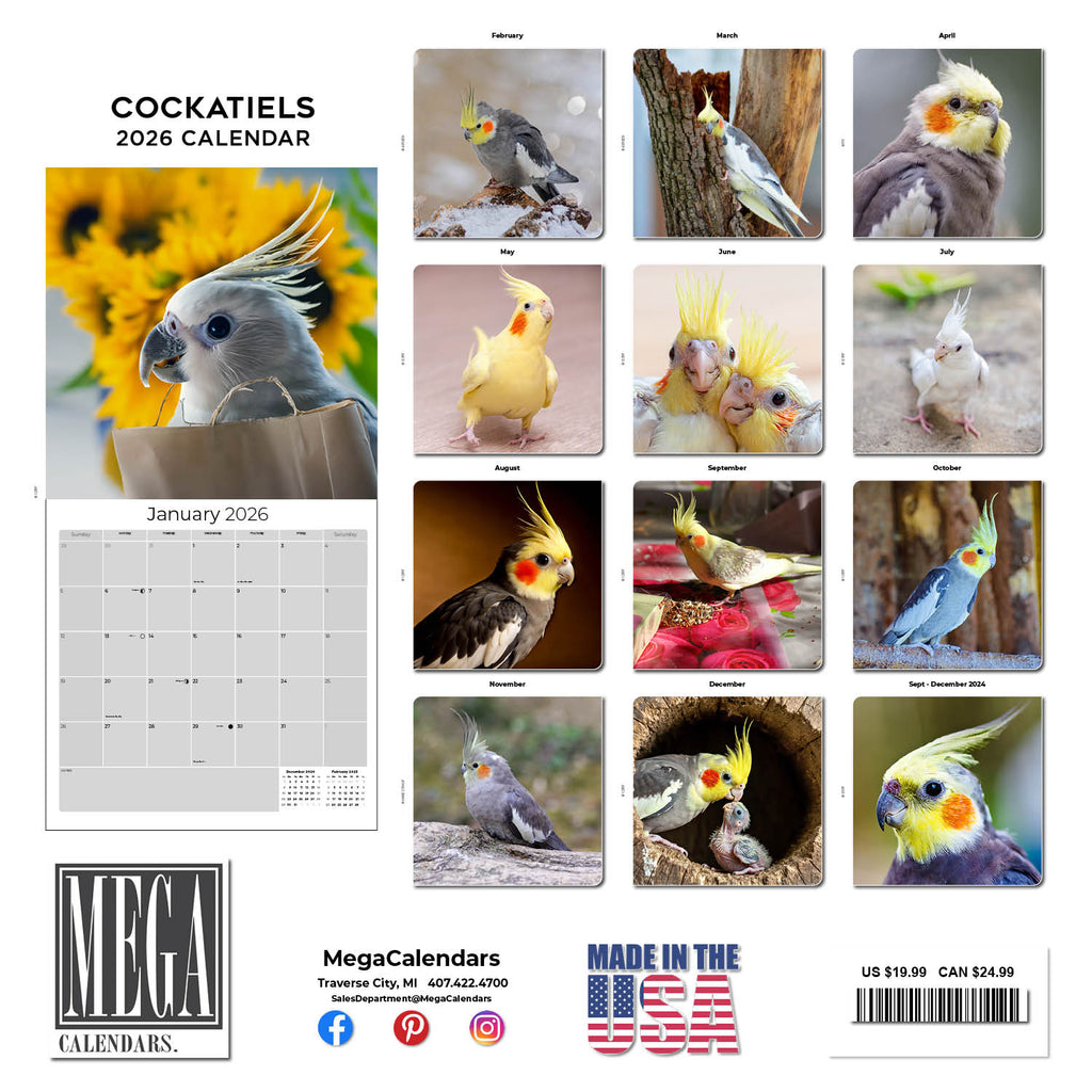 Cockatiels Wall Calendar 2026
