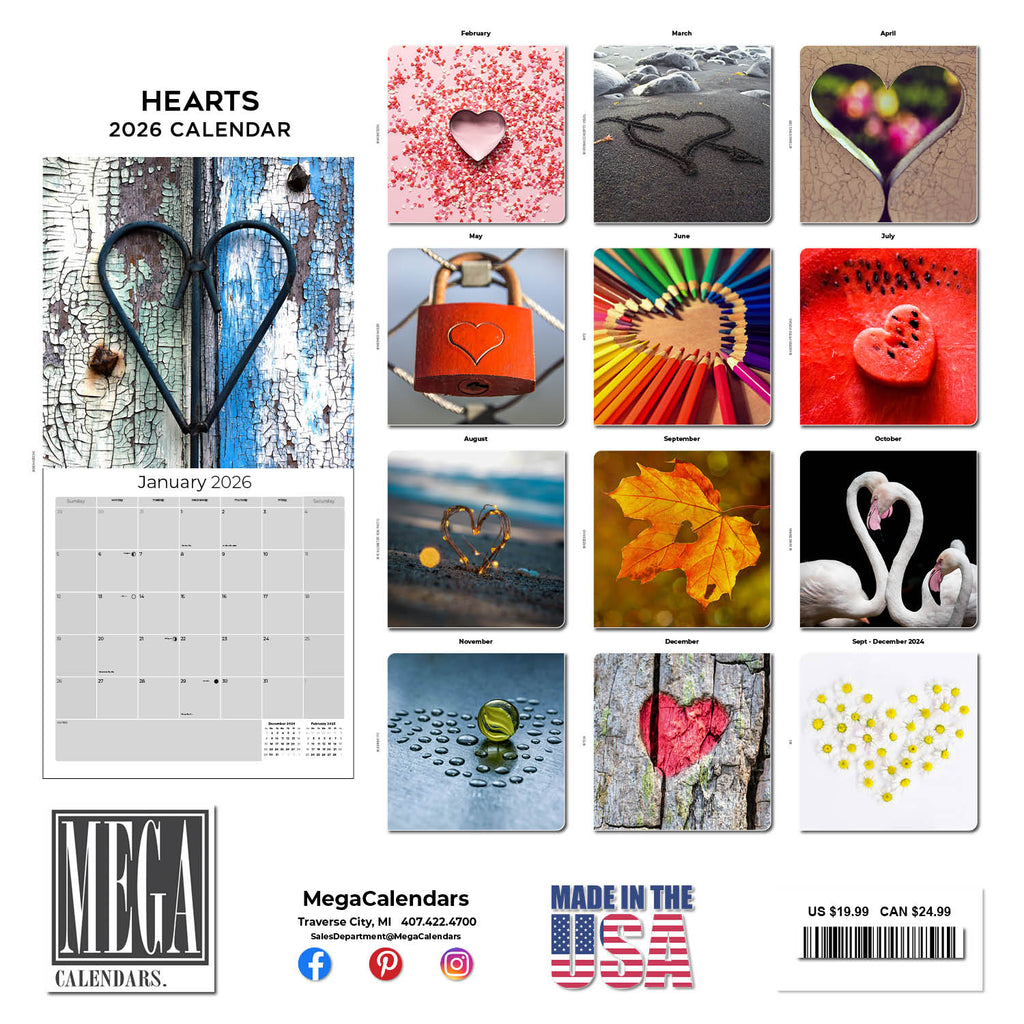 Hearts Wall Calendar 2026