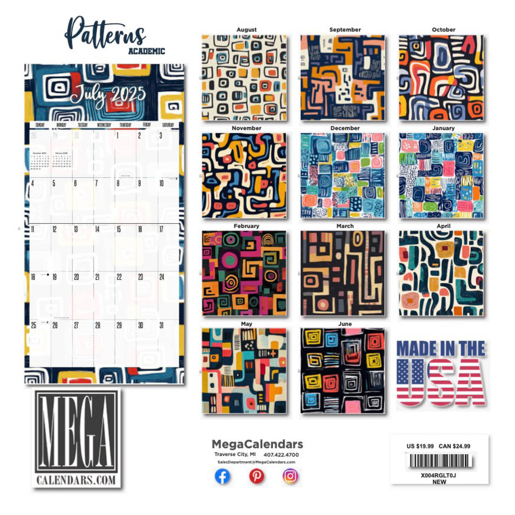 Patterns Academic Wall Calendar 2025 2026