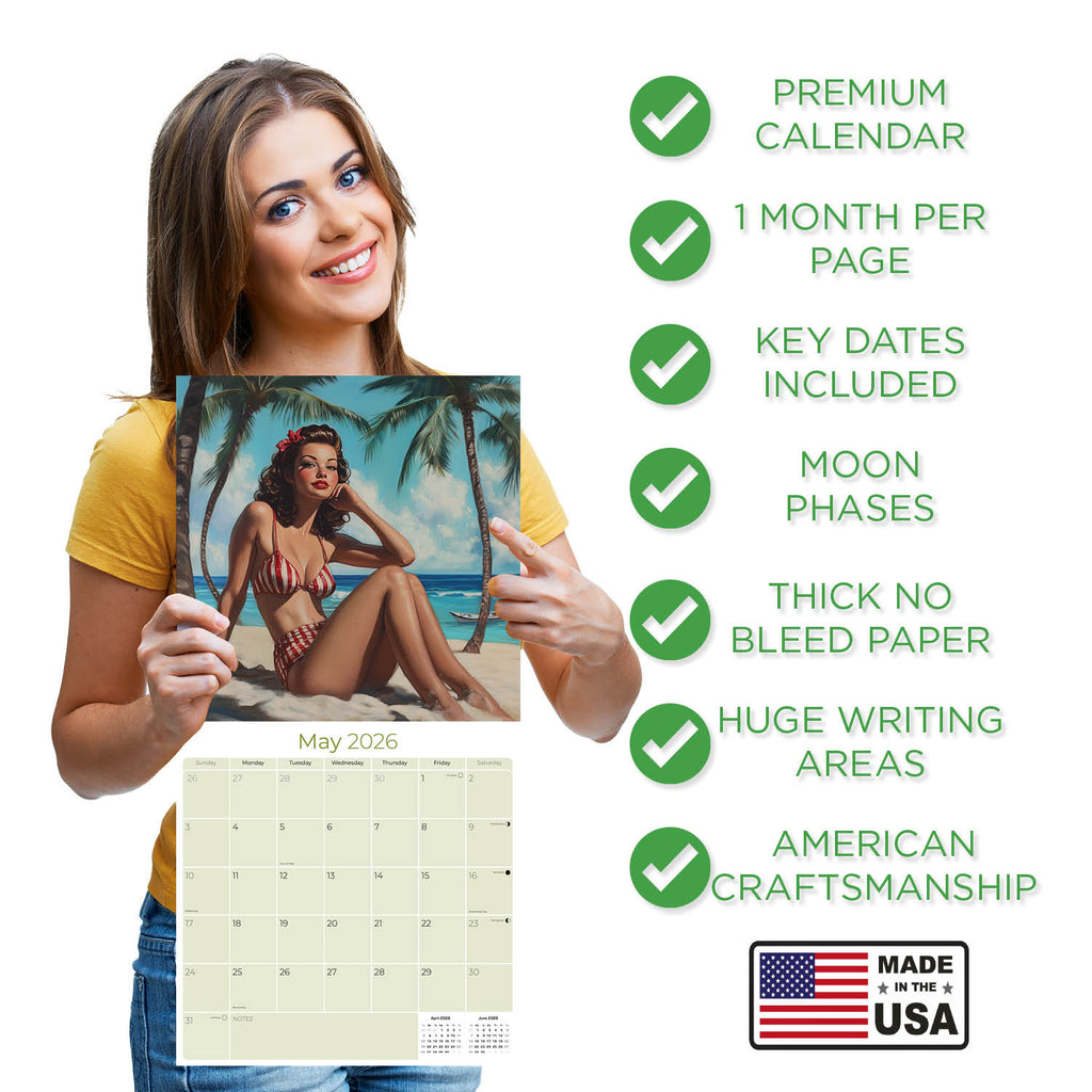 Vintage Pin Ups Wall Calendar 2026