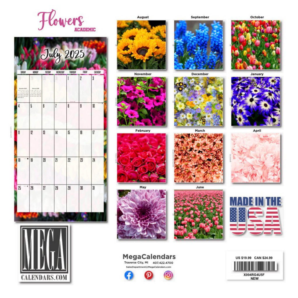 Flowers Academic Wall Calendar 2025 2026