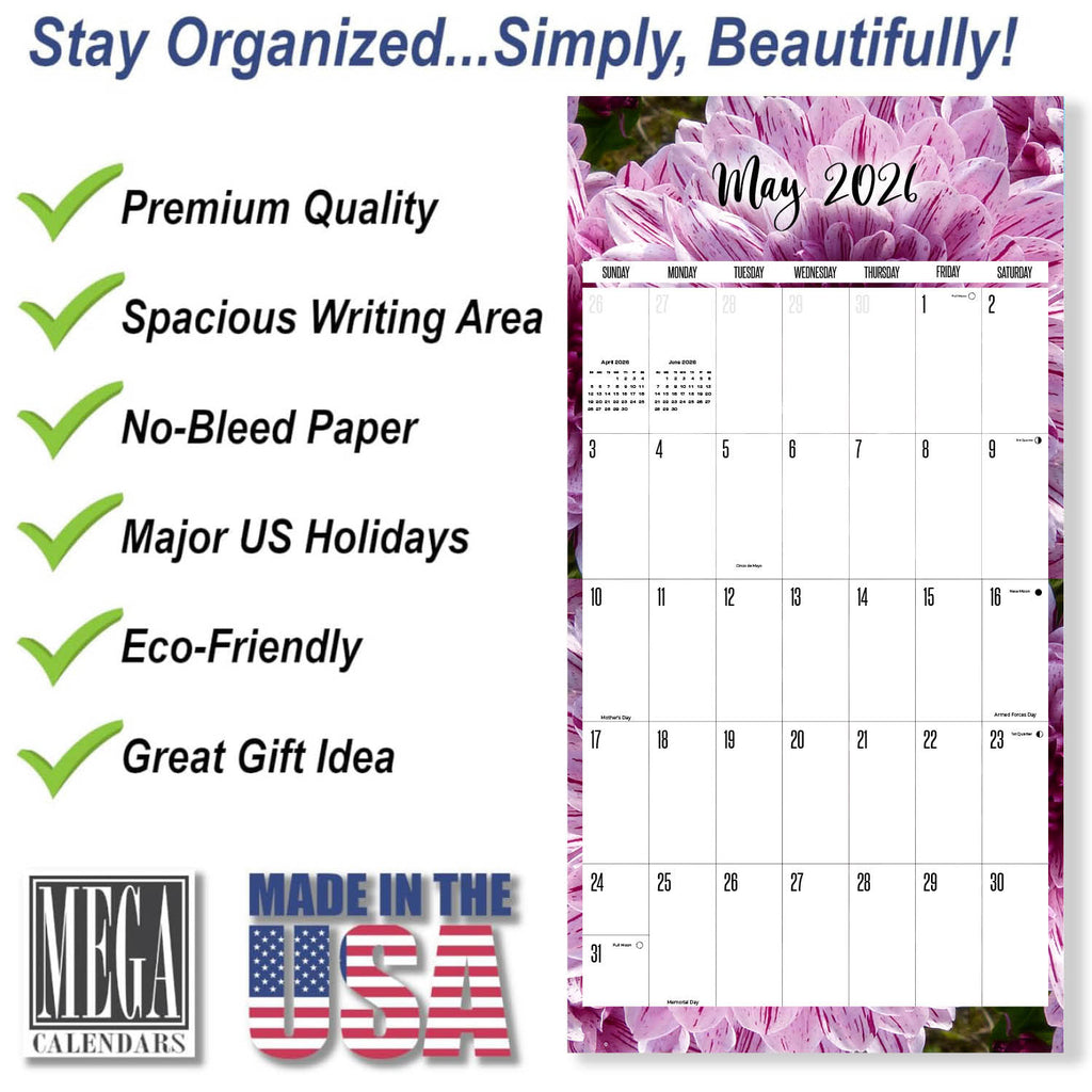 Flowers Academic Wall Calendar 2025 2026