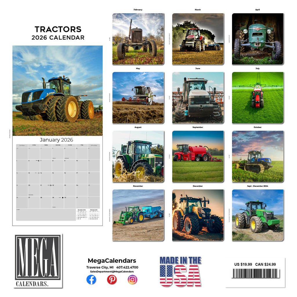 Tractors Wall Calendar 2026