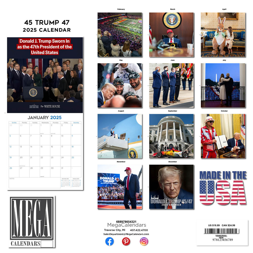 Donald J Trump 45/47 Wall Calendar 2026