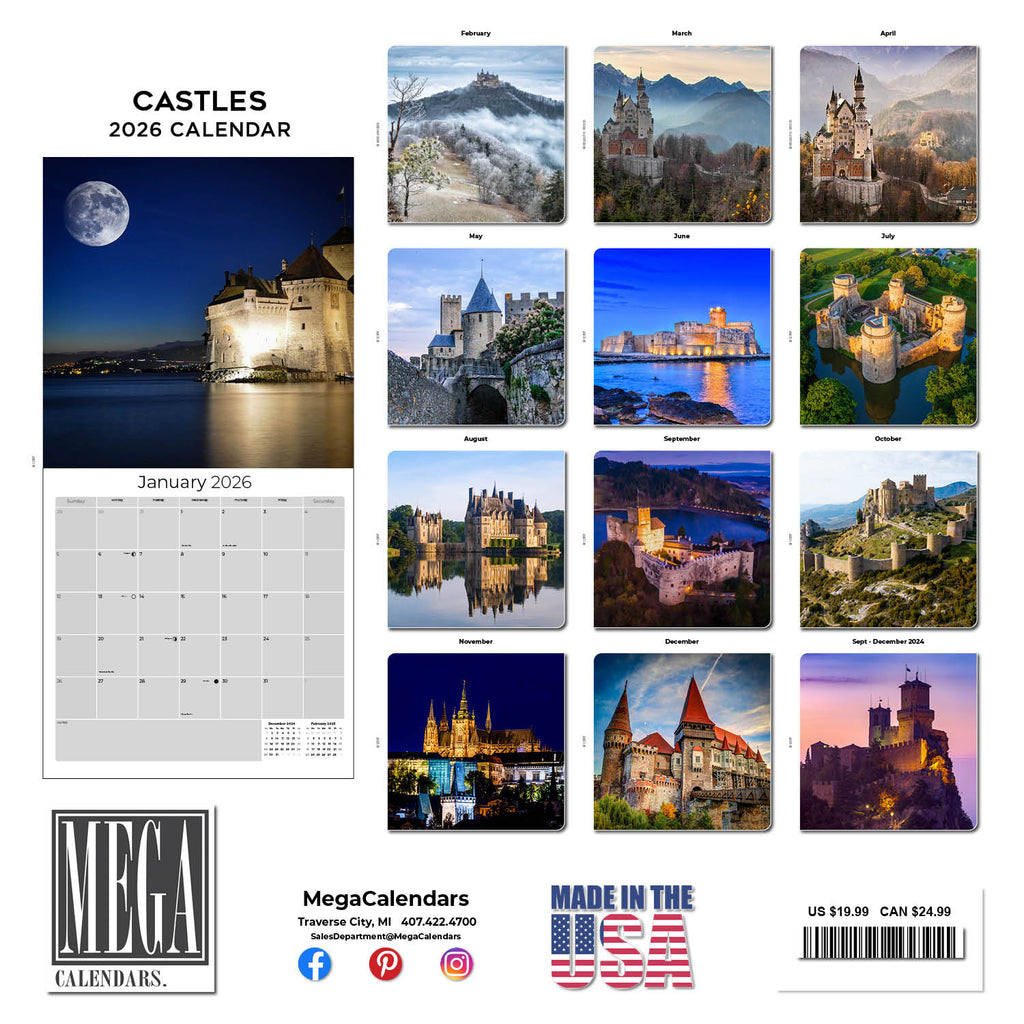 Castles Wall Calendar 2026