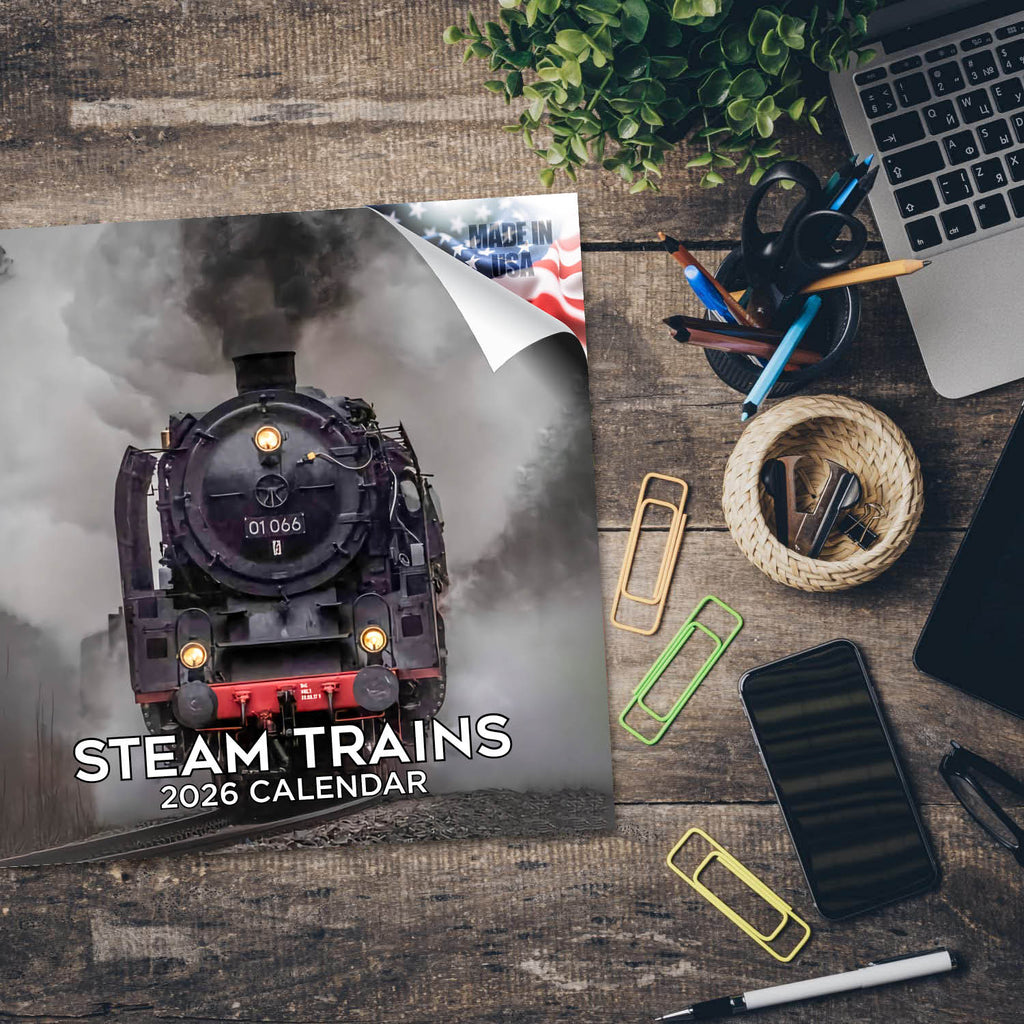 Steam Trains Wall Calendar 2026