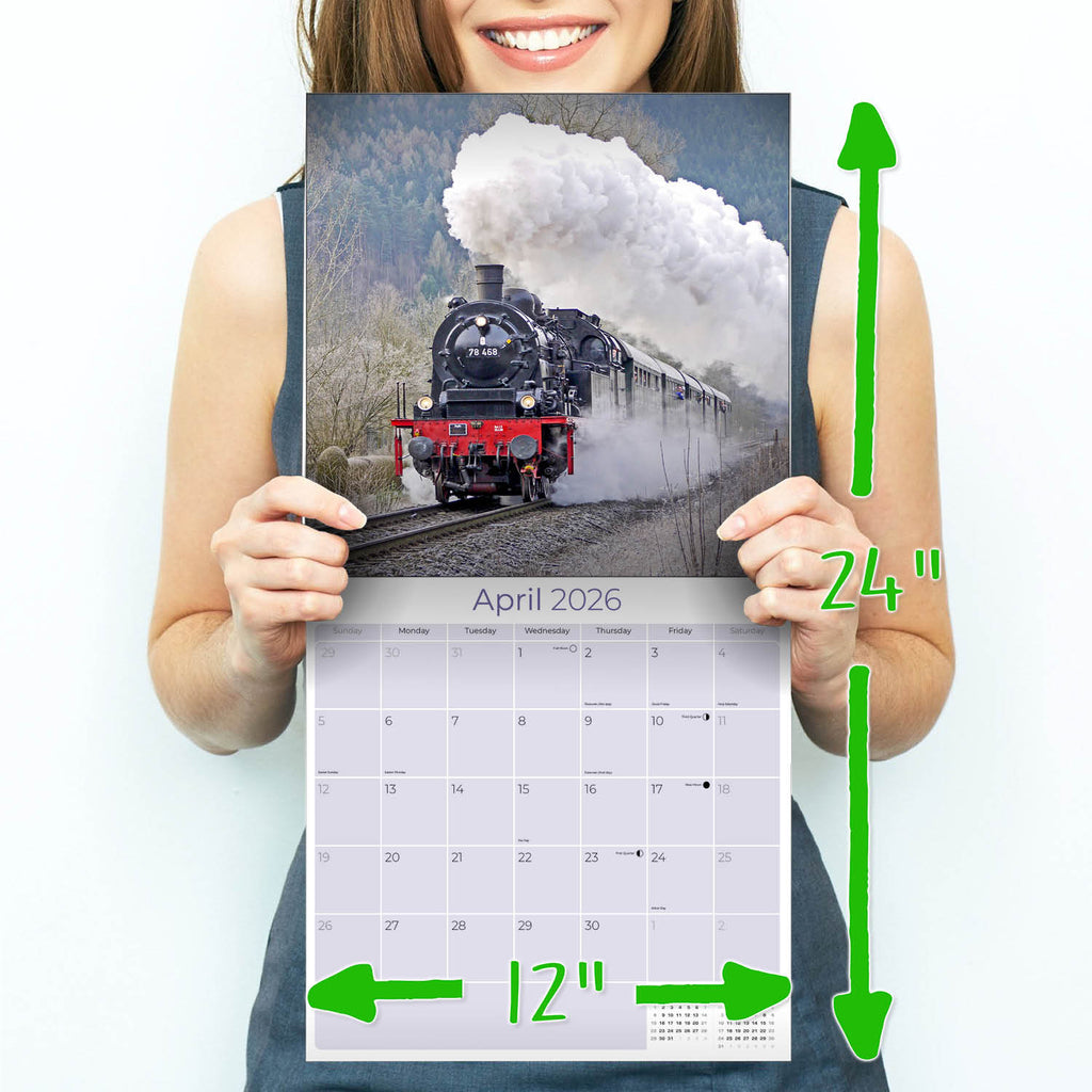 Steam Trains Wall Calendar 2026