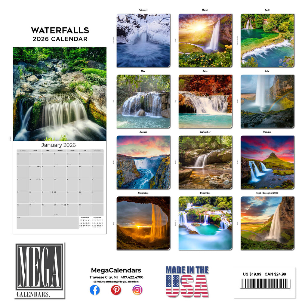 Waterfalls Wall Calendar 2026