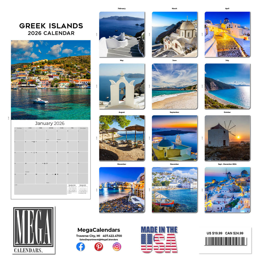 Greek Islands Wall Calendar 2026
