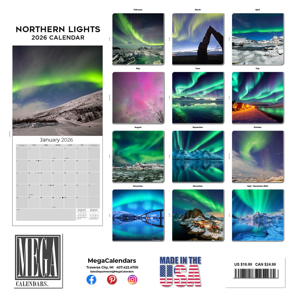 Northern Lights Wall Calendar 2026