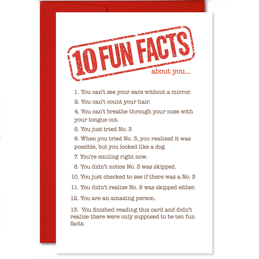 Front of the "10 Fun Facts About You" Greeting Card featuring a funny interactive list of jokes and pranks.