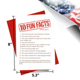 Humorous 5.3" x 8" Fun Facts card shown with measurements to highlight its large, premium size.