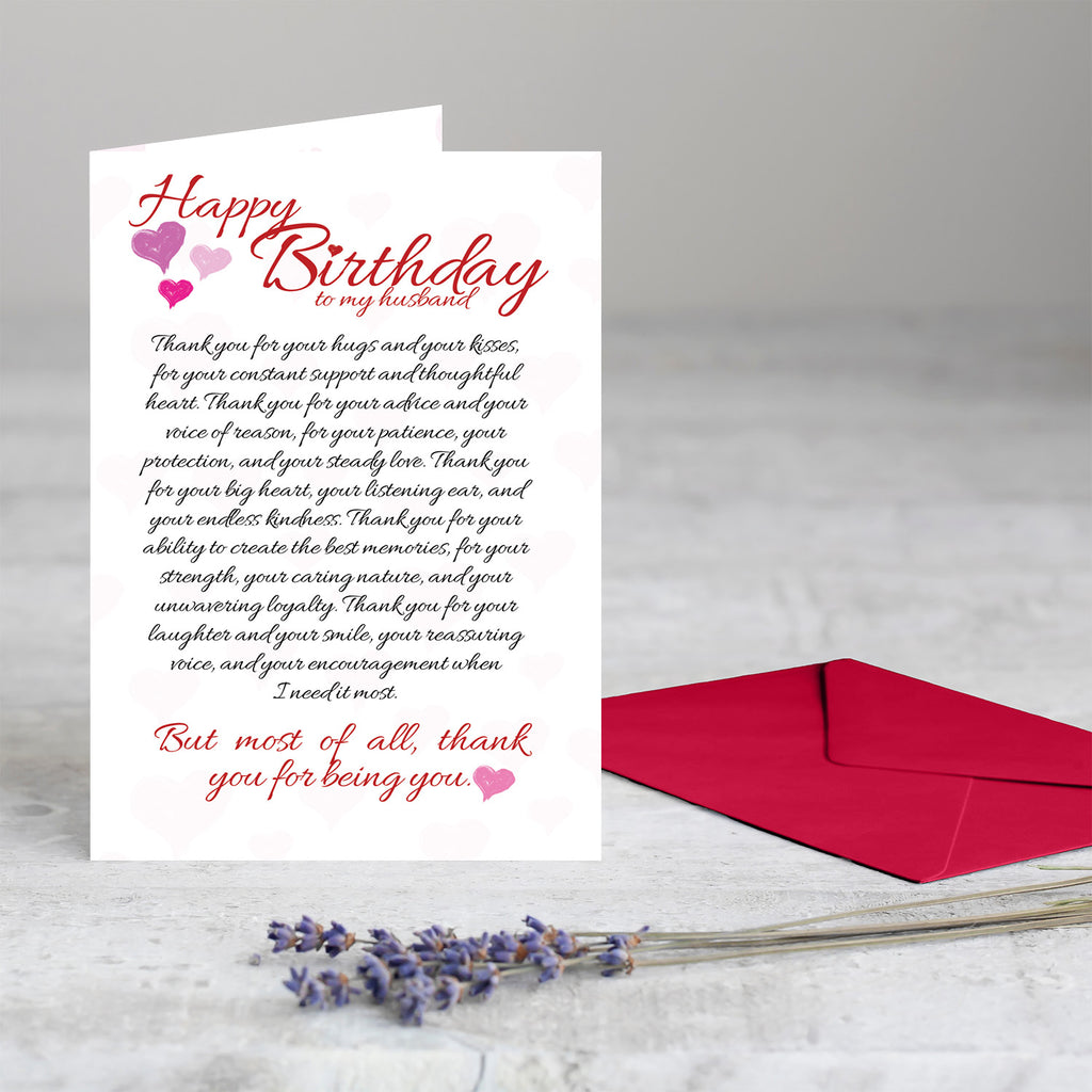 Thanks for Being You Husband Birthday Card – Sentimental Poem Greeting Card