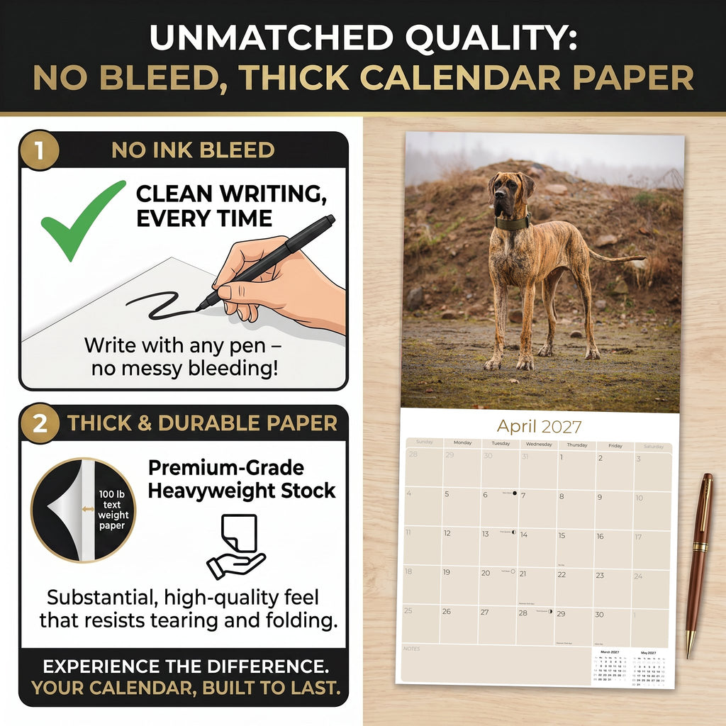 Great Dane Wall Calendar 2027 - 12" x 12" Monthly Noble Apollo of Dogs & Giant Dane Breed Calendar