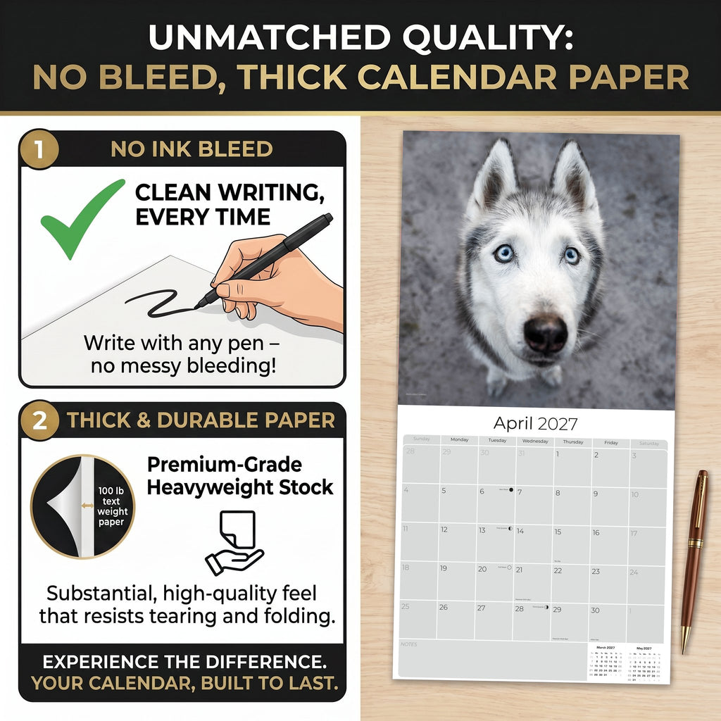 Siberian Husky Wall Calendar 2027 - 12" x 12" Monthly Athletic & Adventurous Husky Dog Breed Calendar