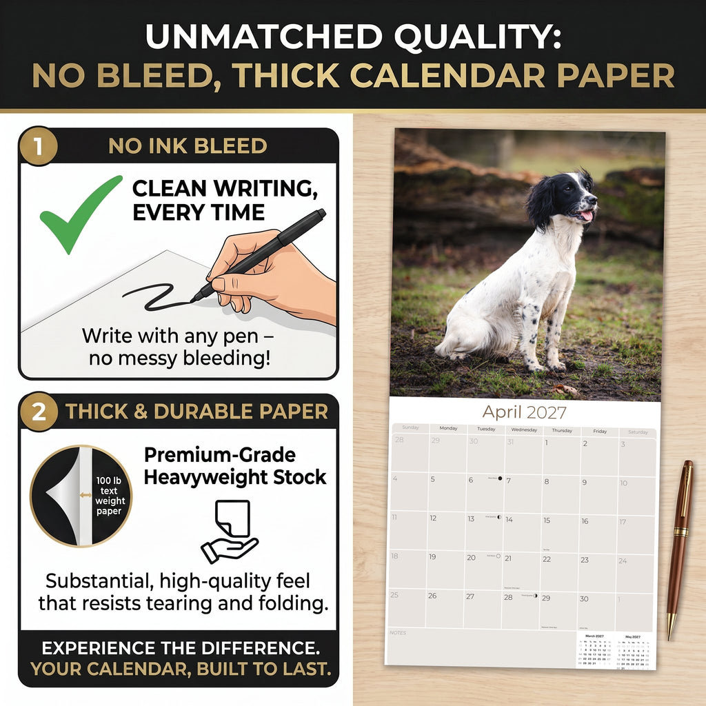 English Springer Spaniel (Euro) Wall Calendar 2027 - 12" x 12" Monthly Athletic European Springer Spaniel Field Dog Calendar