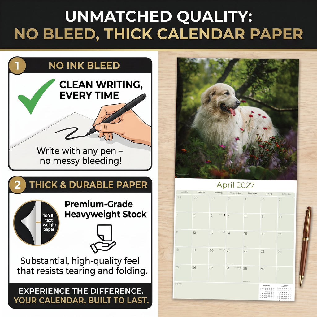 Great Pyrenees Wall Calendar 2027 - 12" x 12" Monthly Noble Pure-White Livestock Guardian Mountain Dog Calendar