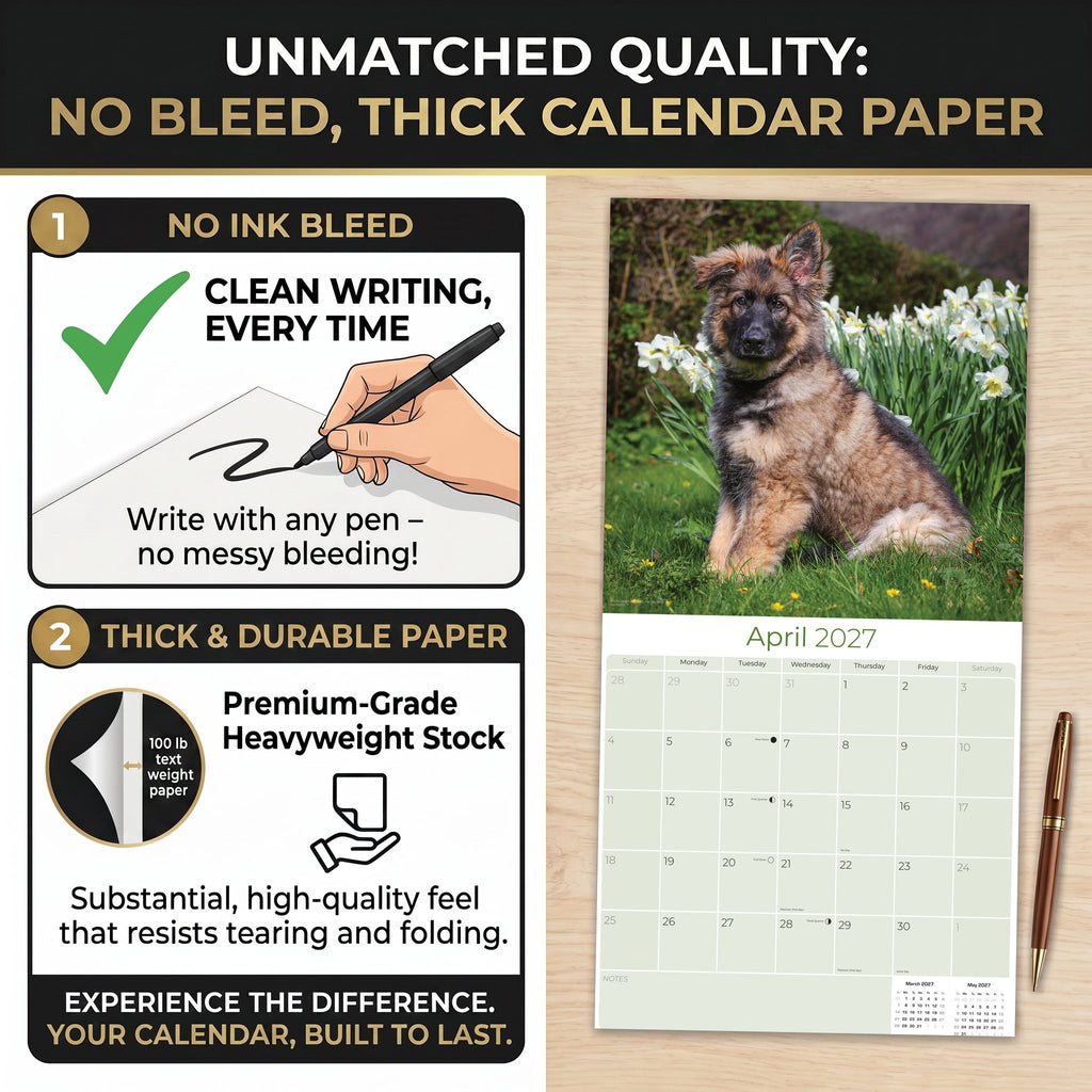 German Shepherd Puppies Wall Calendar 2027 - 12" x 12" Monthly Heartwarming GSD Puppy & Fluffy Shepherd Cub Calendar