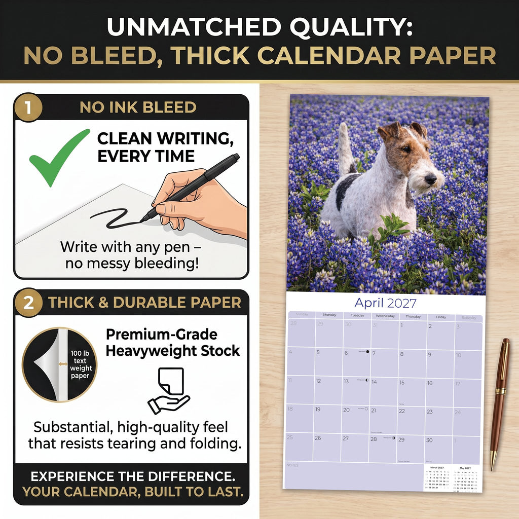 Fox Terrier (Wirehaired) Wall Calendar 2027 - 12" x 12" Monthly Spirited Wire Hair Terrier Dog Breed Calendar