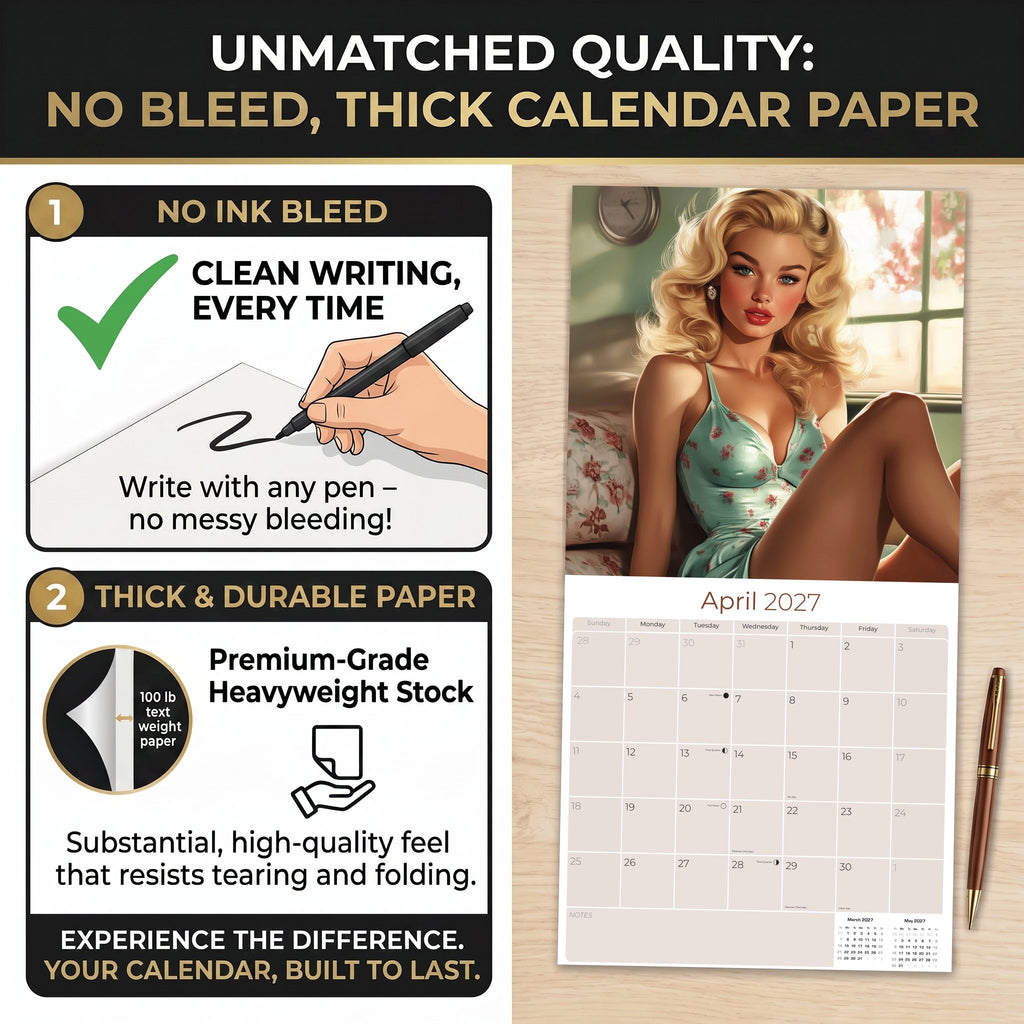 Retro Pin Ups Wall Calendar 2027 - 12" x 12" Monthly Classic Mid-Century Style Glamour Illustration Calendar