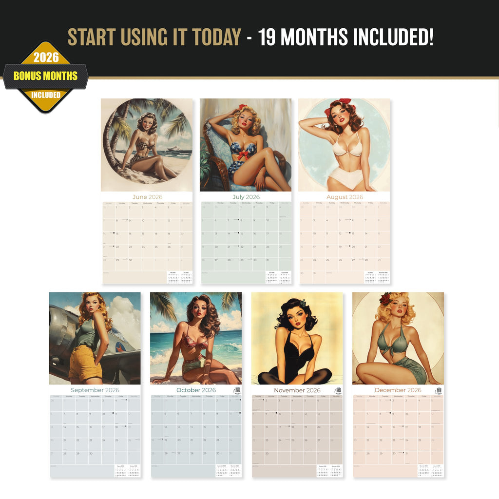 Vintage Pin Ups Wall Calendar 2027 - 12" x 12" Monthly Timeless Nostalgic Glamour & Art History Calendar