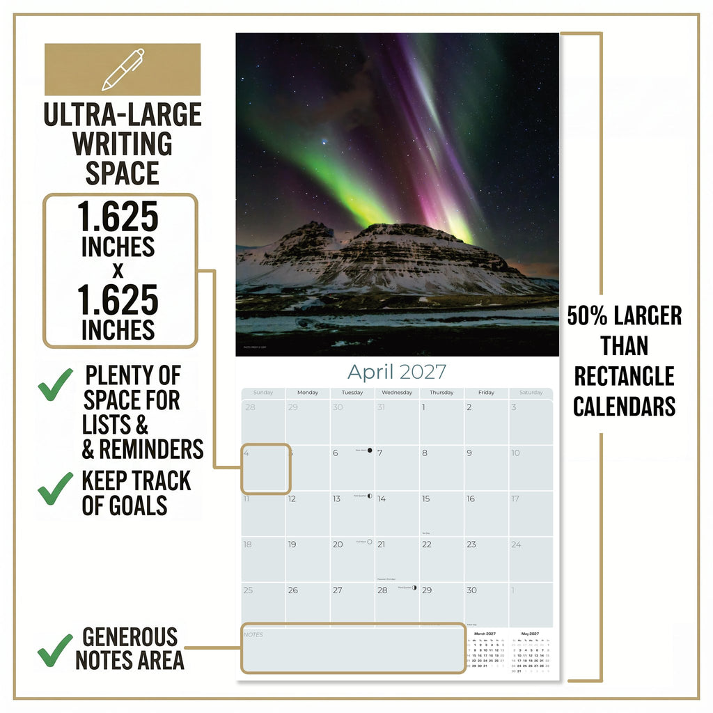 Iceland Wall Calendar 2027 - 12" x 12" Monthly Nordic Volcanic Landscapes & Arctic Travel Scenery Calendar