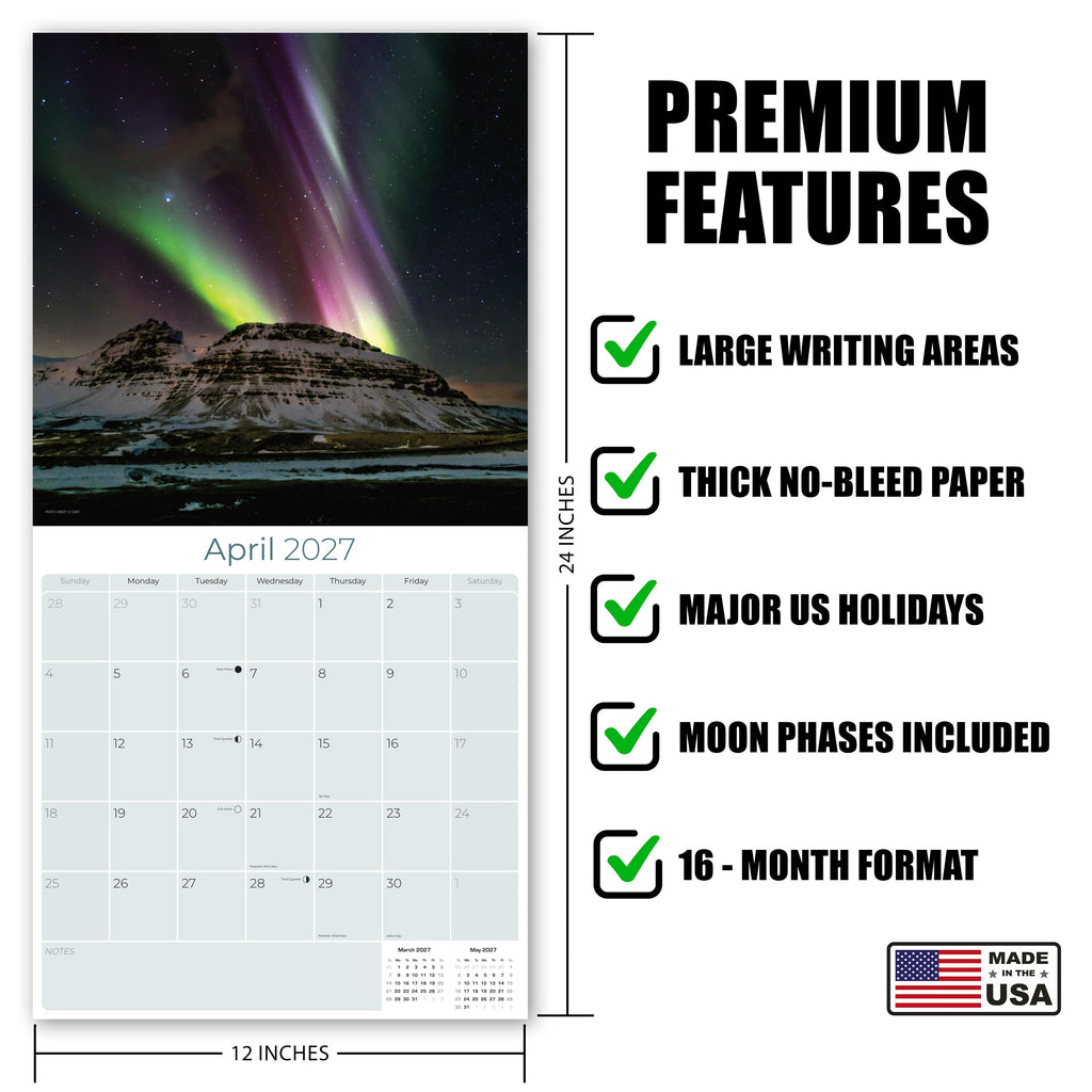 Iceland Wall Calendar 2027 - 12" x 12" Monthly Nordic Volcanic Landscapes & Arctic Travel Scenery Calendar