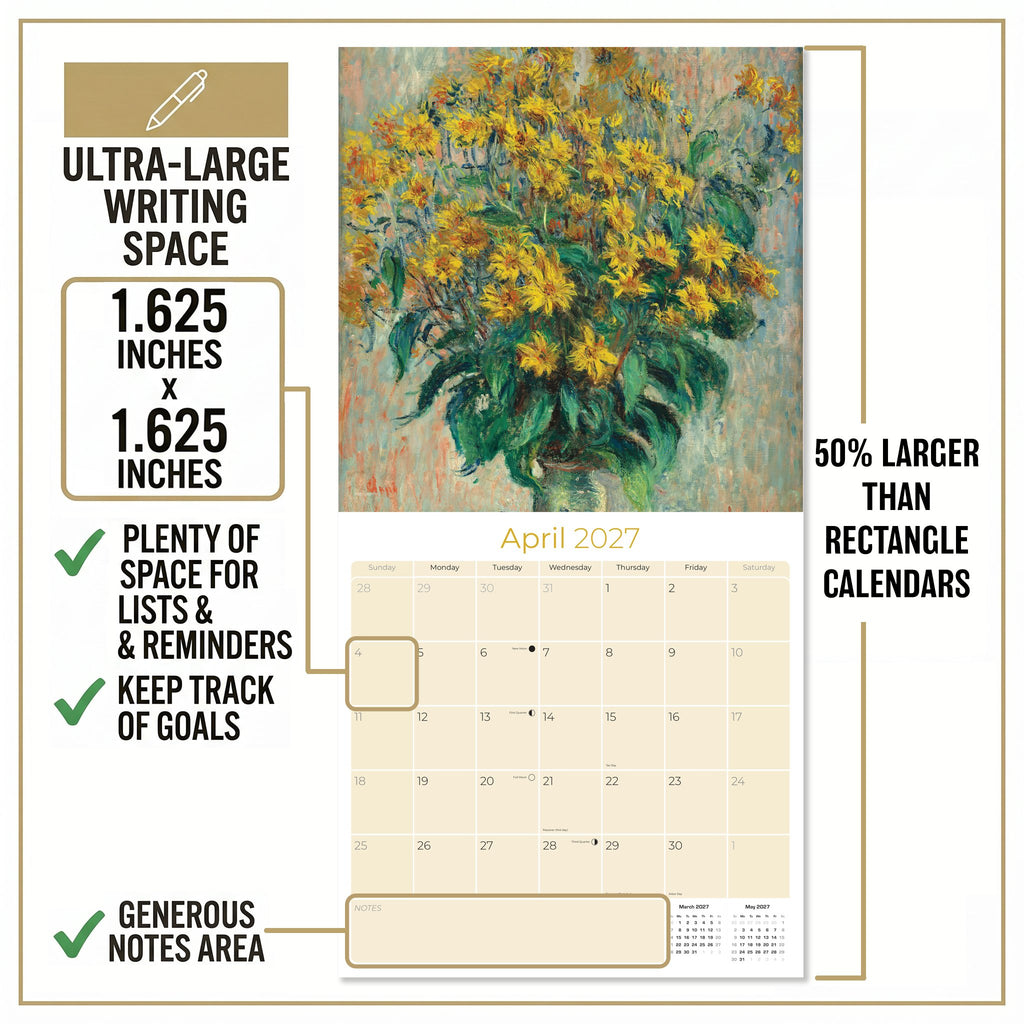 Claude Monet Wall Calendar 2027 - 12" x 12" Monthly Classic French Impressionist Oil Painting Art Calendar