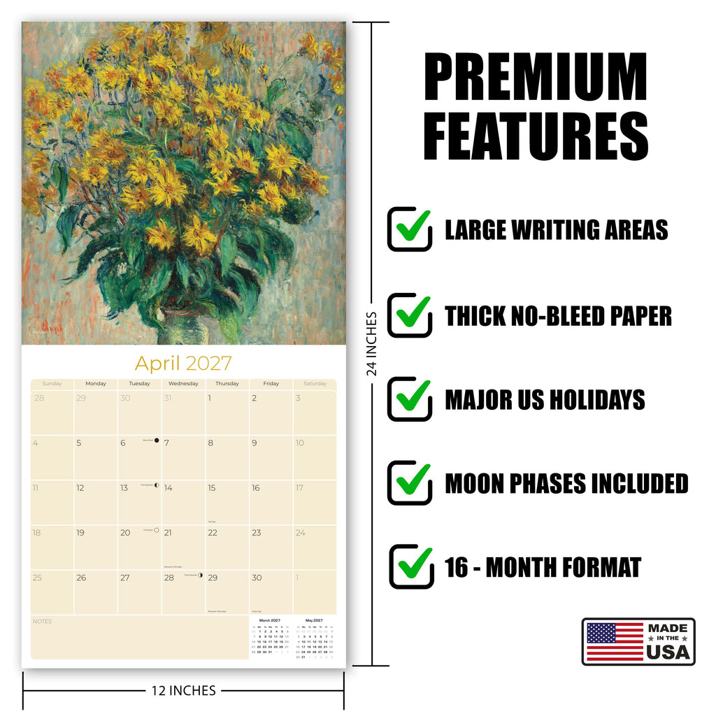 Claude Monet Wall Calendar 2027 - 12" x 12" Monthly Classic French Impressionist Oil Painting Art Calendar