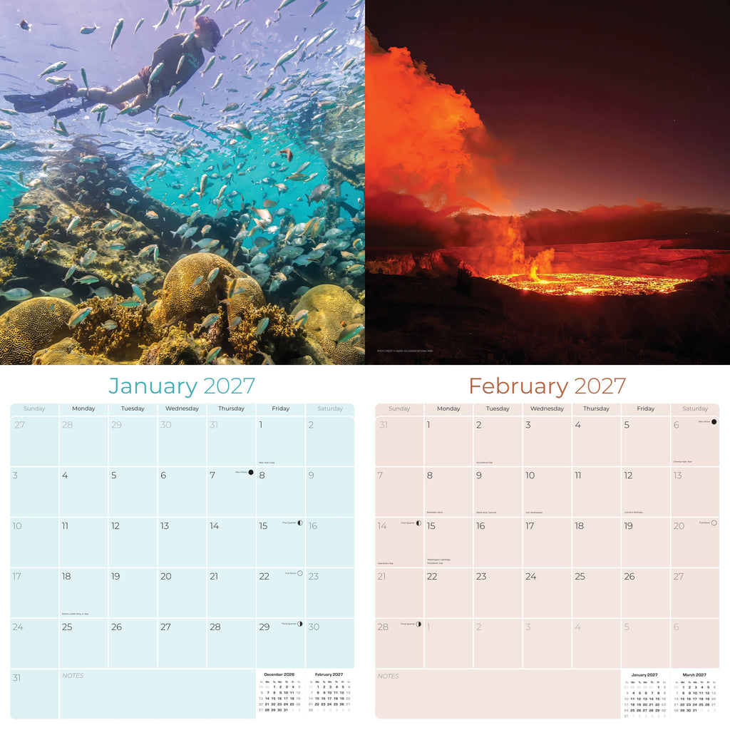 National Parks Wall Calendar 2027 - 12" x 12" Monthly Majestic American Wilderness Scenic Landmarks Travel Calendar