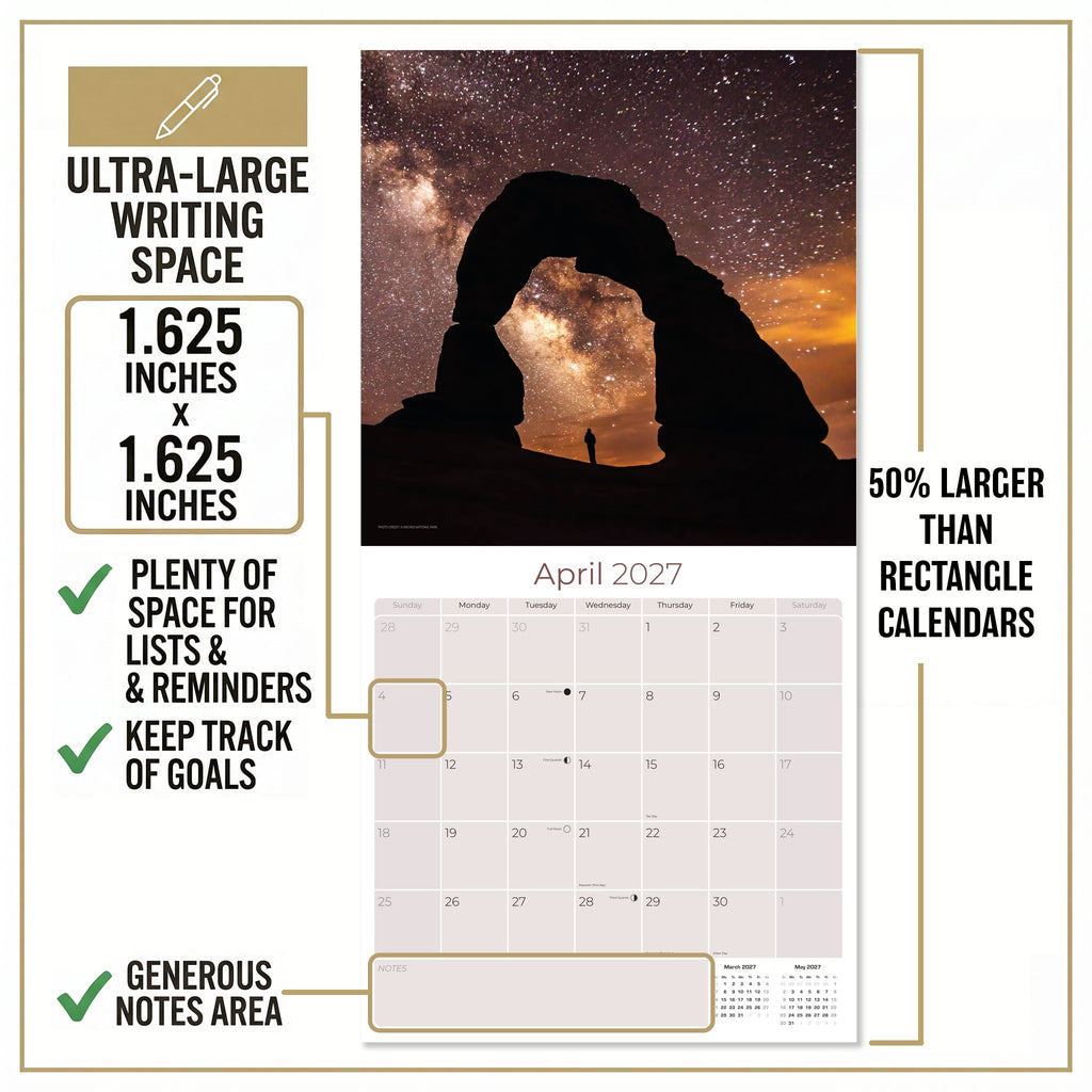 National Parks Wall Calendar 2027 - 12" x 12" Monthly Majestic American Wilderness Scenic Landmarks Travel Calendar